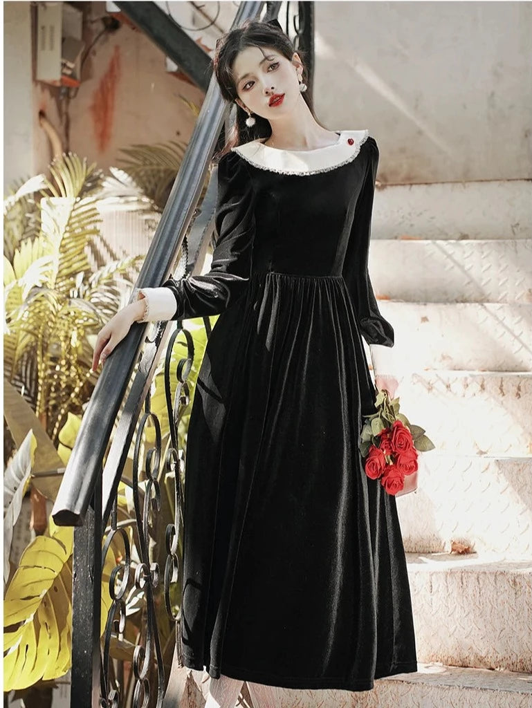 Bernice Long Sleeve Gloves Velvet Maxi Dress In Black – Mew Mews Fashion